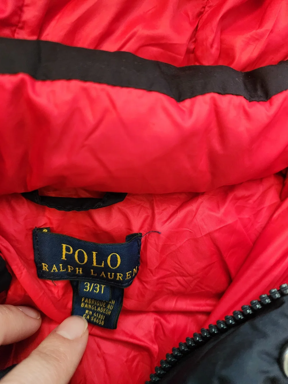 Polo Ralph Lauren Boys Navy Blue Puffer Jacket Winter Coat with Red Lining, 3t